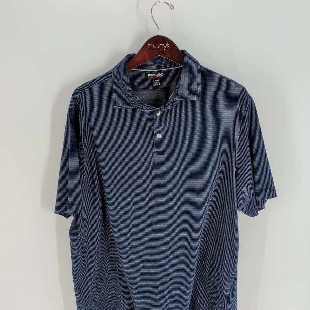 Kirkland Signature White Striped Collared Performance Polo Shirt Navy‎ Size XL